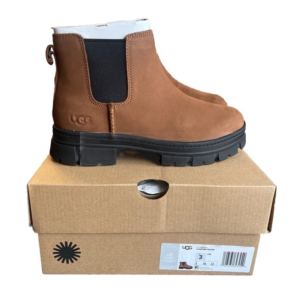 UGG Ashton Chelsea Children Waterproof Suede Ankle Boots in Burnt Cedar Size 3 - Picture 1 of 5